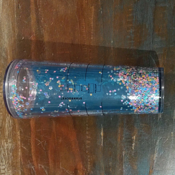 Starbucks Blue Snow Globe Tumbler 24 oz.  Flower/Pastel Confetti - Picture 3 of 5